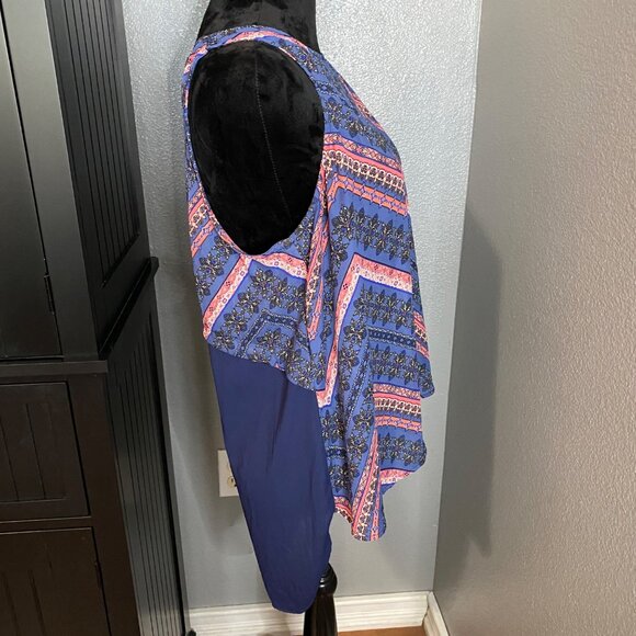 LDLA Tank Top Womens XL Sleeveless Chevron High Low Blue  Boho Indie Y2K Tribal - Picture 8 of 8